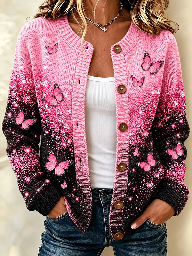 Women'S Casual Floral Plant Knitted Cardigan Top
