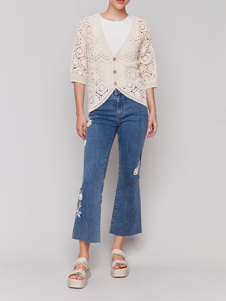 Cropped Embroidered Soft Flared Trousers