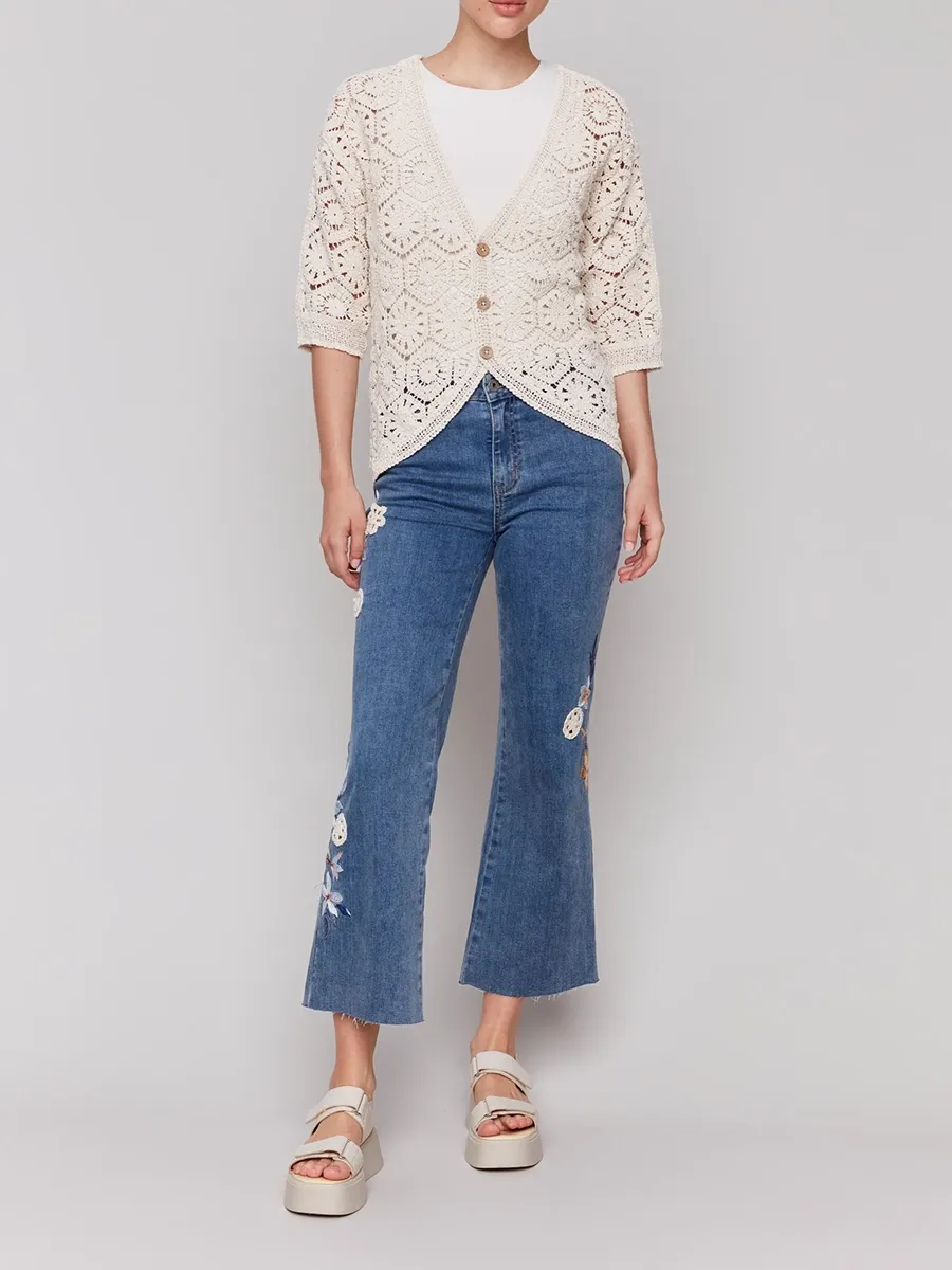 Cropped Embroidered Soft Flared Trousers