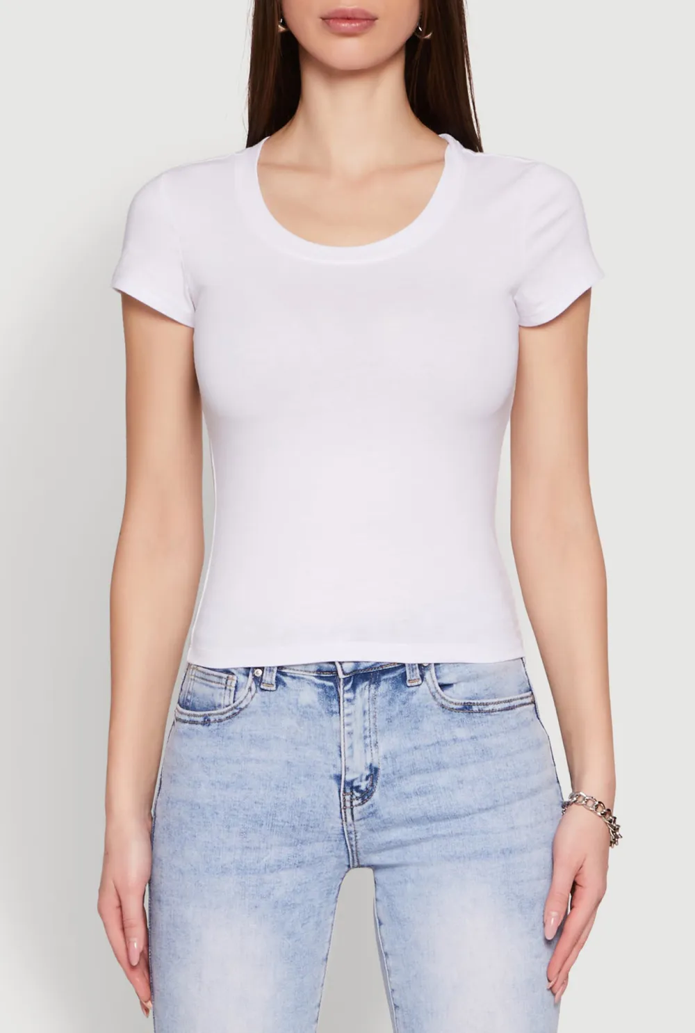 Fitted Round Neck Short Sleeved T-Shirt