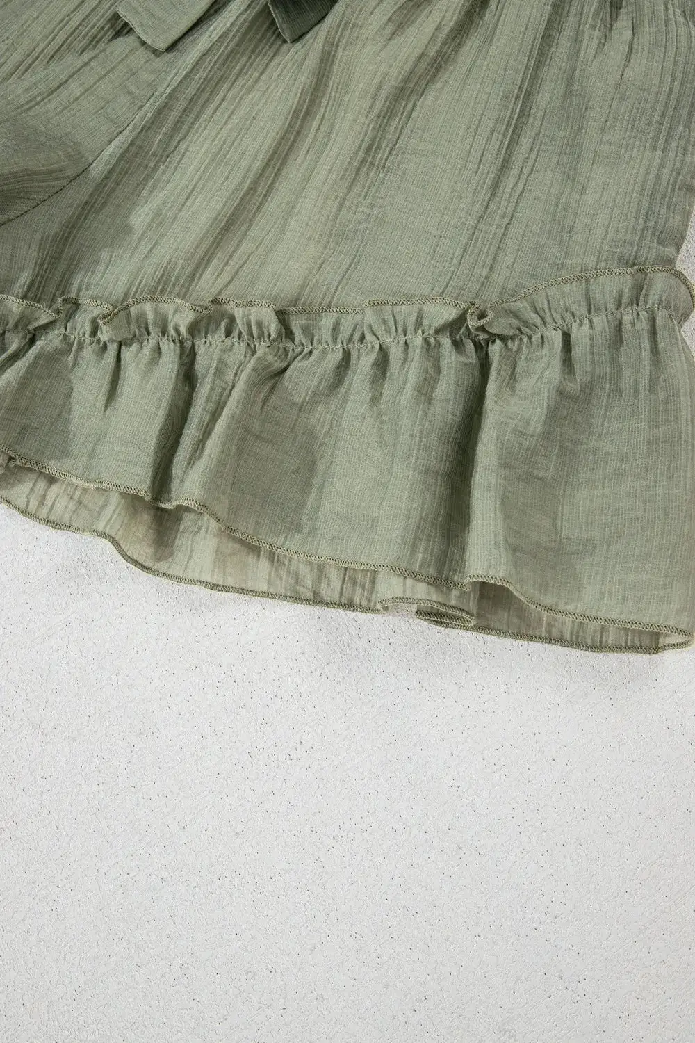 Textured Tie Waist Ruffle Hem Shorts