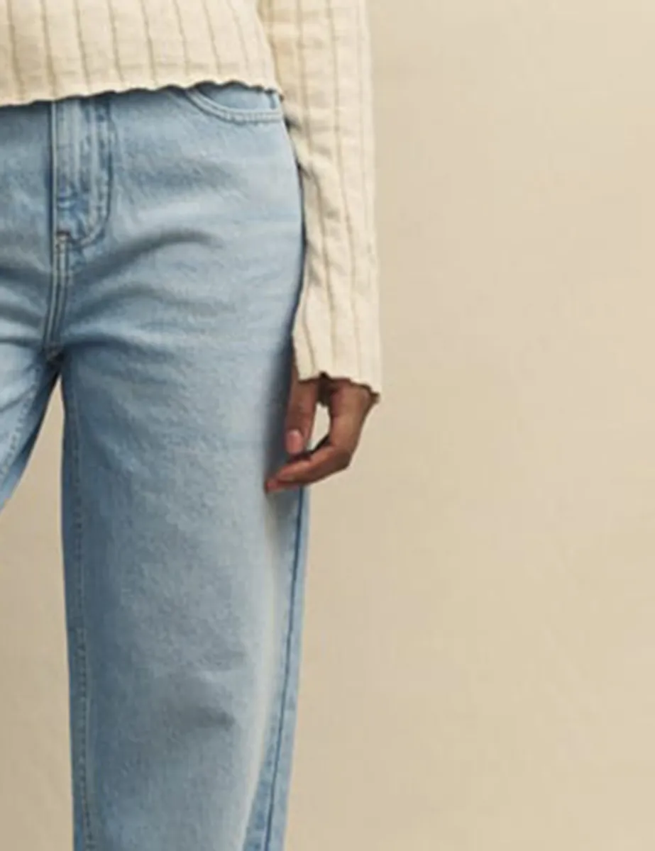 Blue Light Wash Denim High Rise Relaxed Straight Leg Jeans