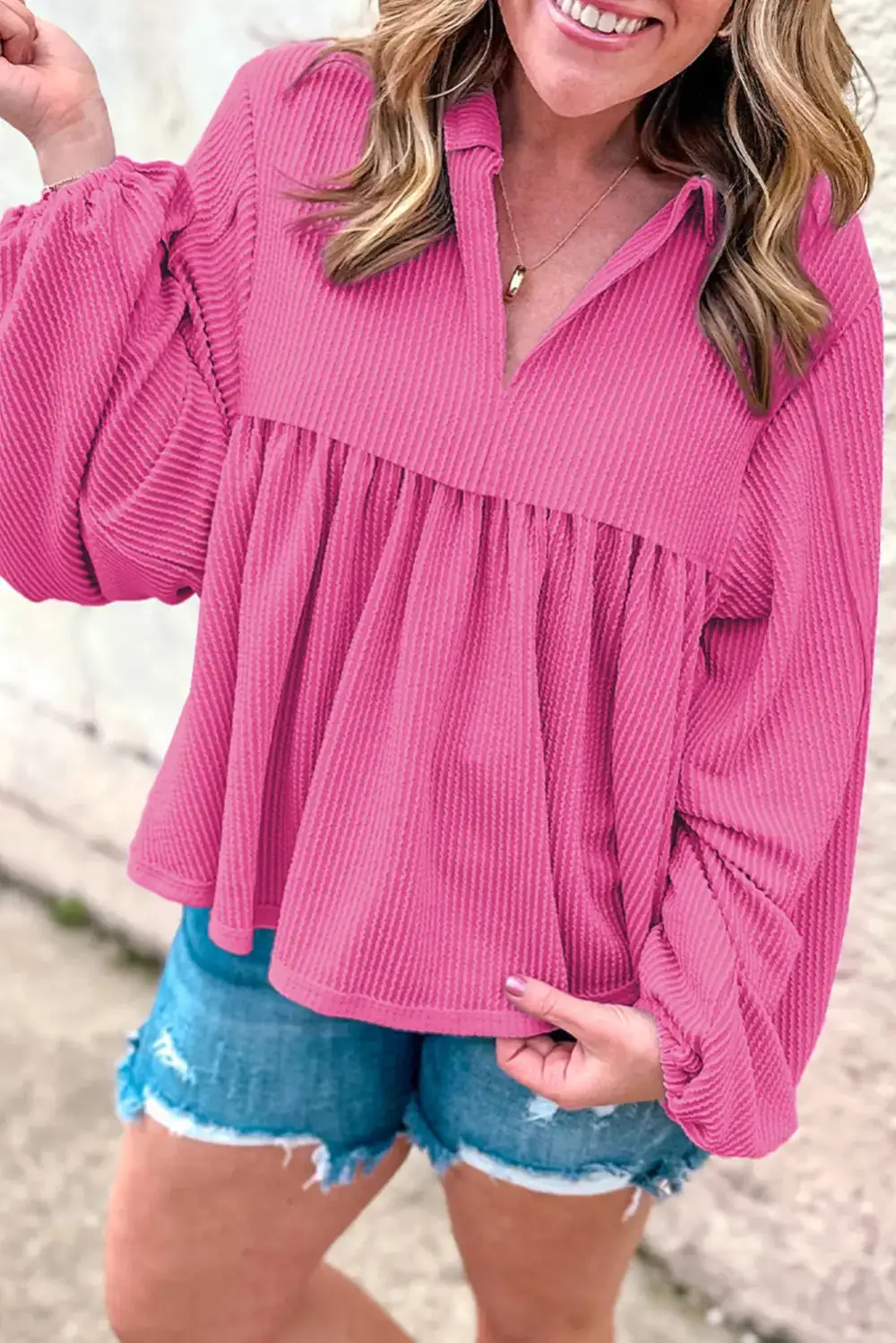 V-Neck Turn-down Collar Blouse