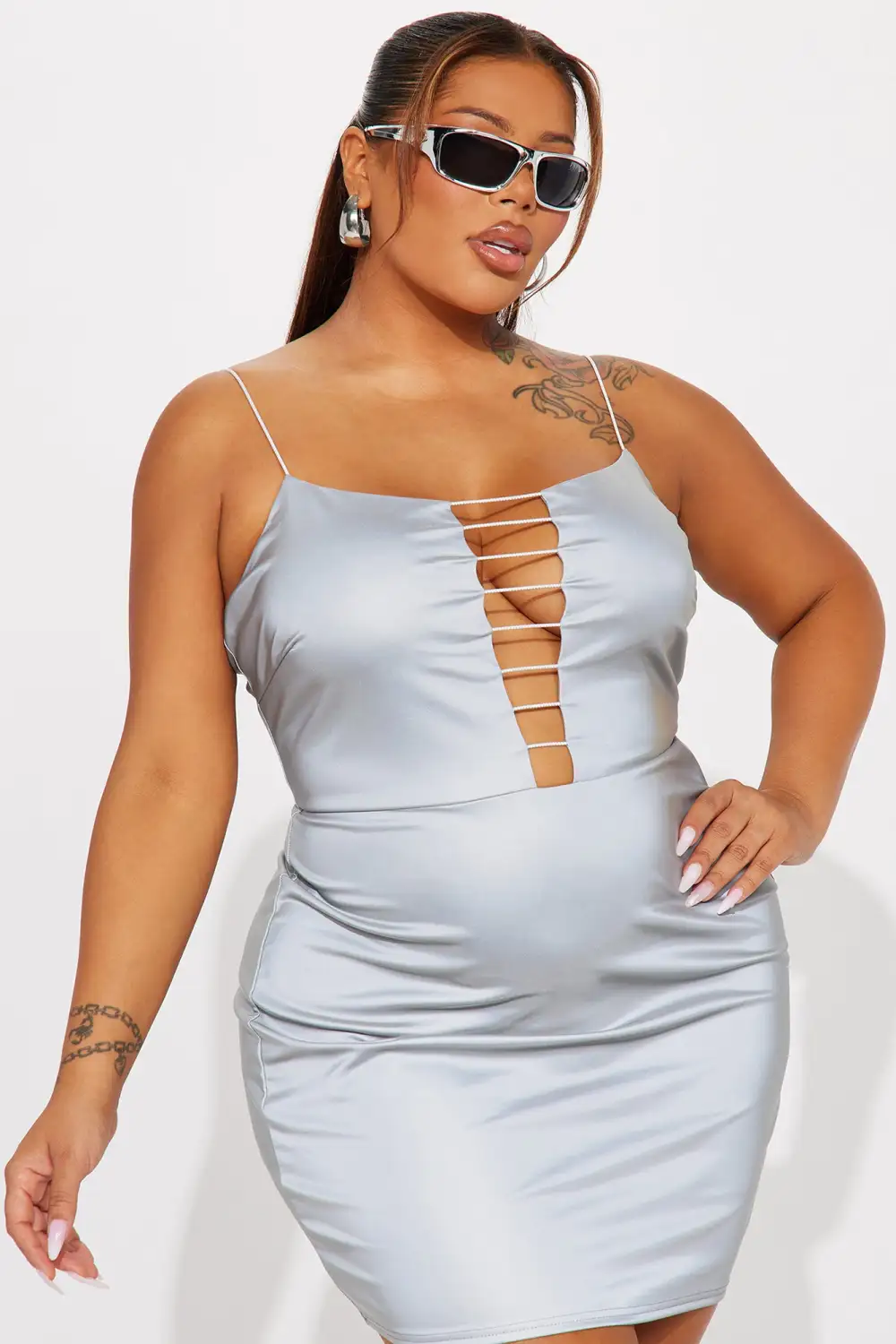 Delaney Reflective Micro Mini Dress - Grey
