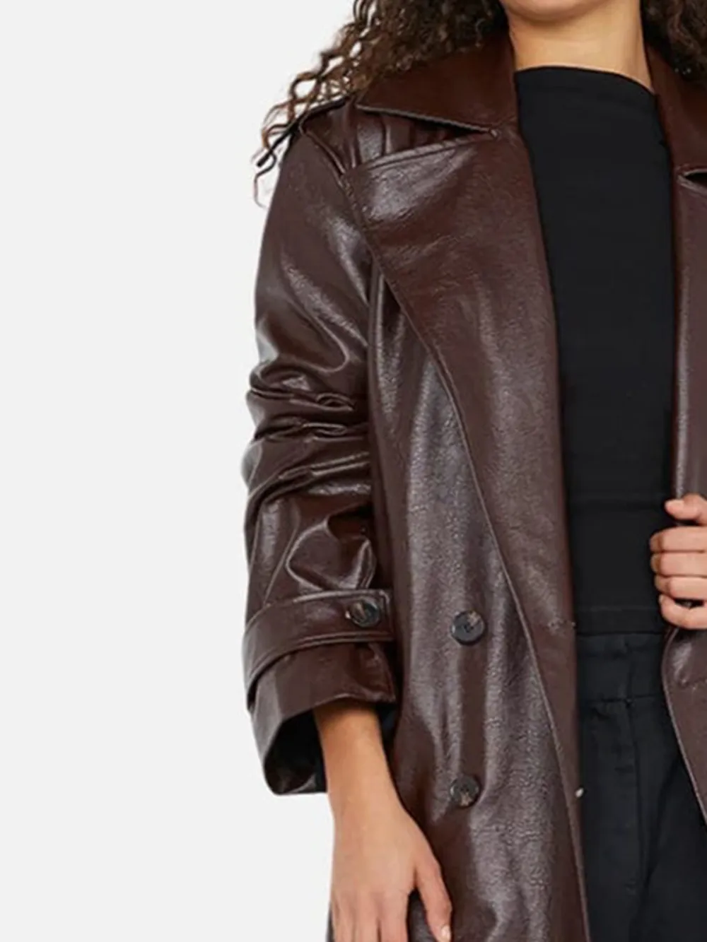 PU Tied Long Coat with Pockets