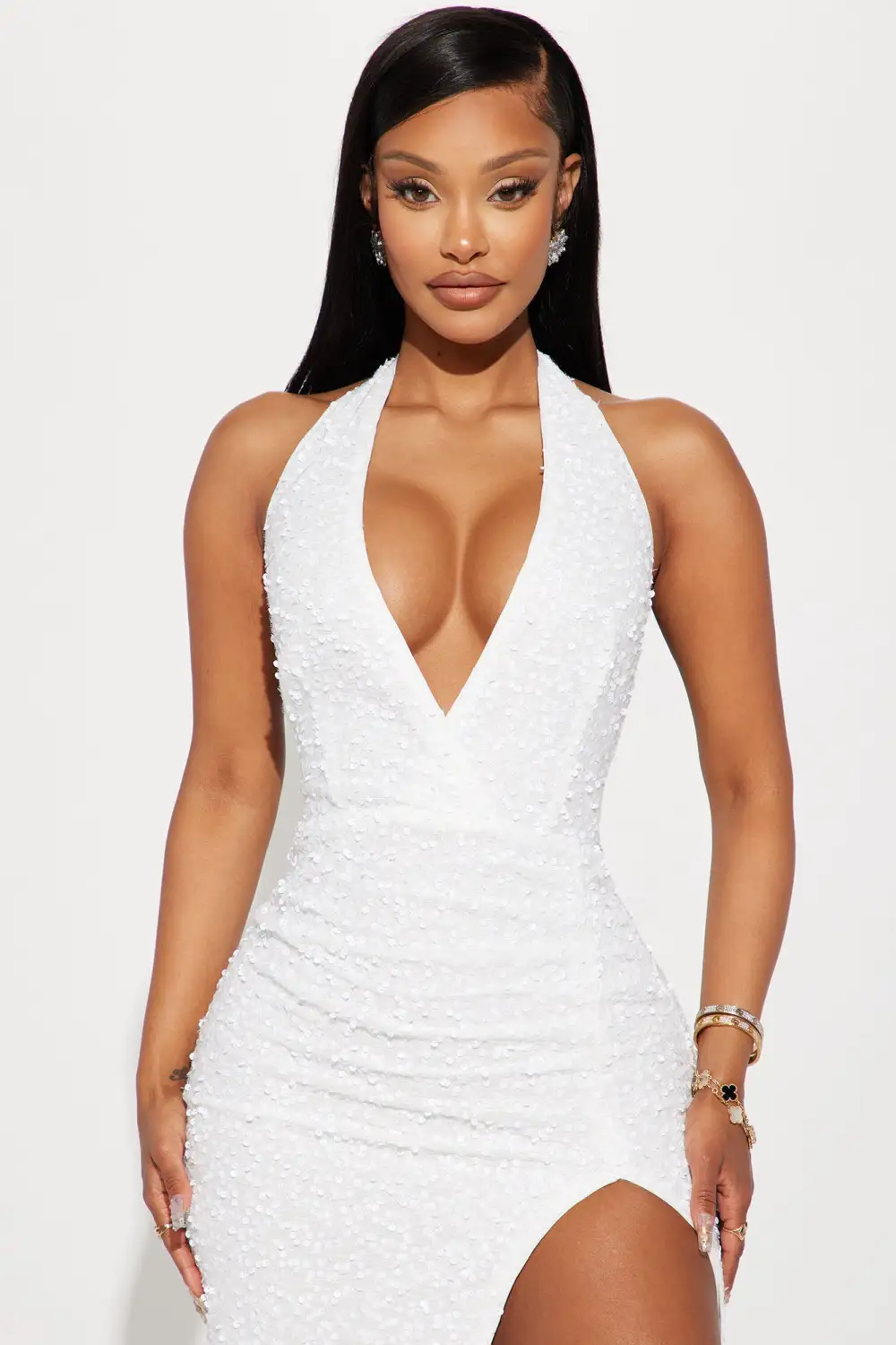 Hailie Sequin Midi Dress - White