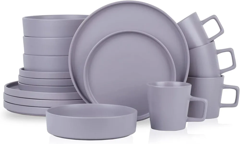 Stone Lain Coupe Dinnerware Set, Service For 8, Black Matte