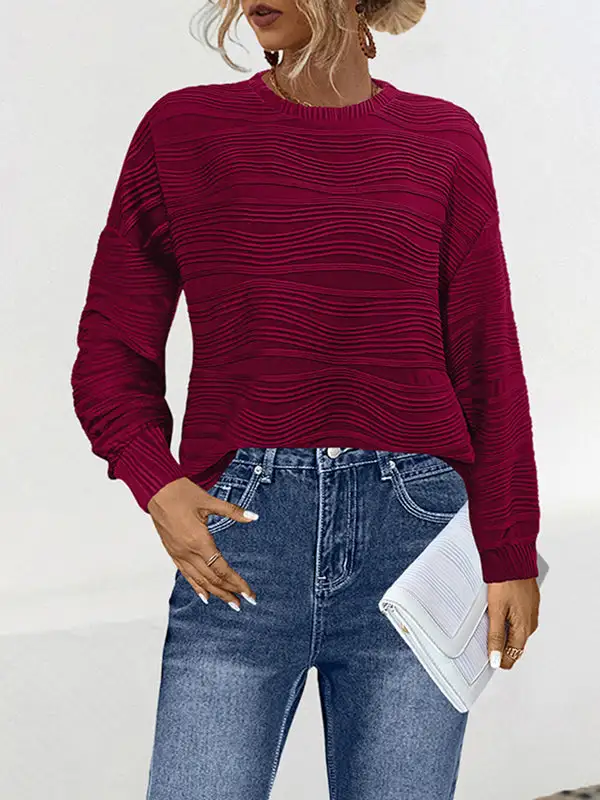 Long Sleeve Relaxed Round Neck Polyester T-Shirt
