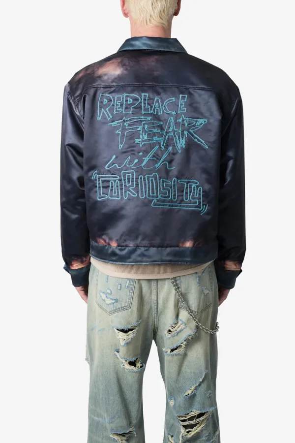 DARK BLUE TIE DYE SATIN JACKET