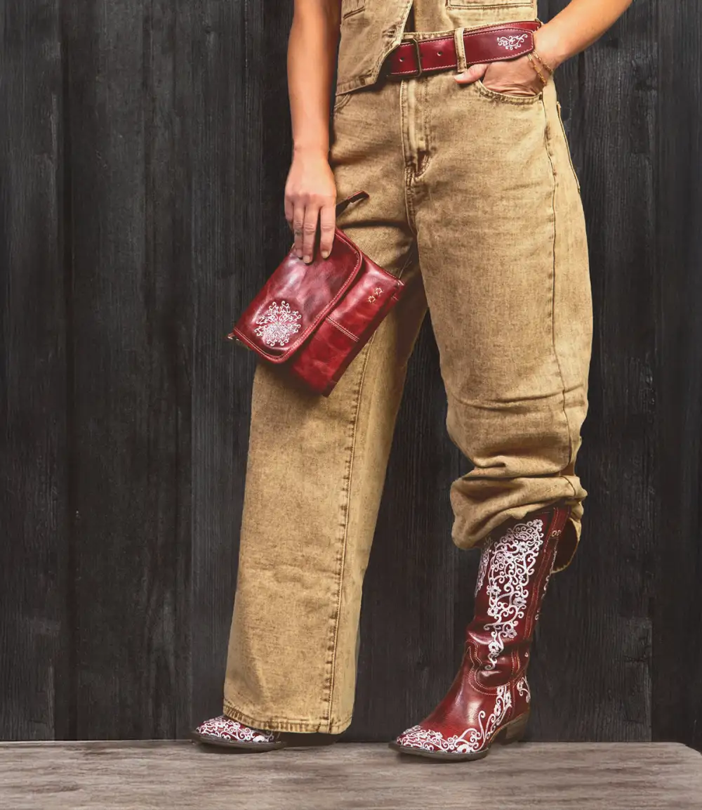 Floral-Stitched Slip-On Western Boots