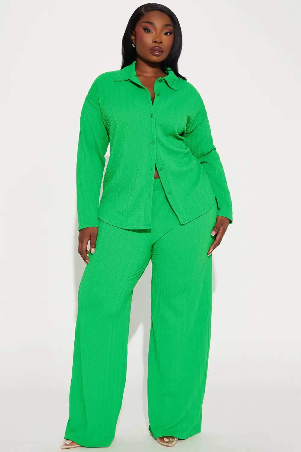 Everlasting Textured Pant Set - Green