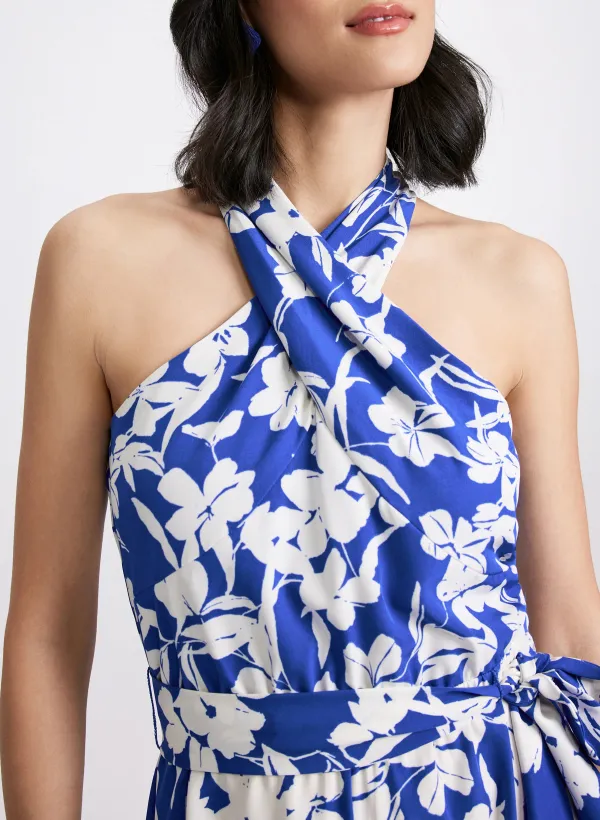 Loose-Fit Blue Floral Jumpsuit