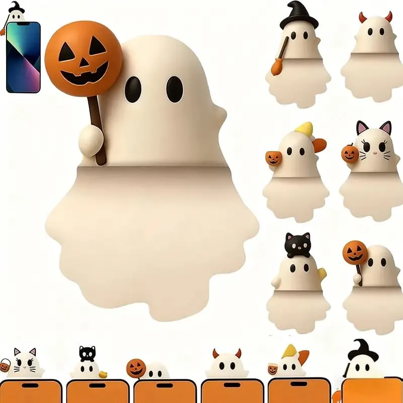 3D 6Pcs Halloween Phone Charms Spooky Ghost Pumpkin Bat Mini Figures
