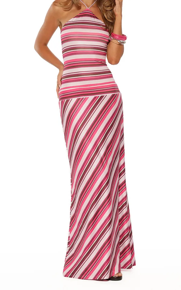 Stripe Halter Halter Neck Maxi Dress