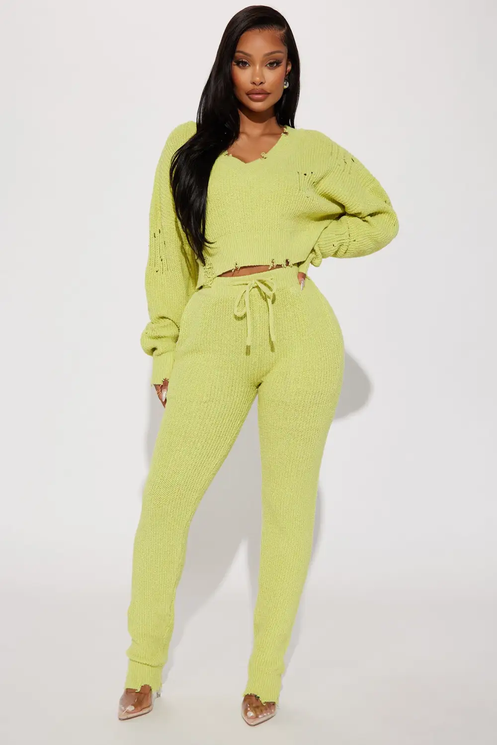 Being Myself Sweater Pant Set - Chartreuse