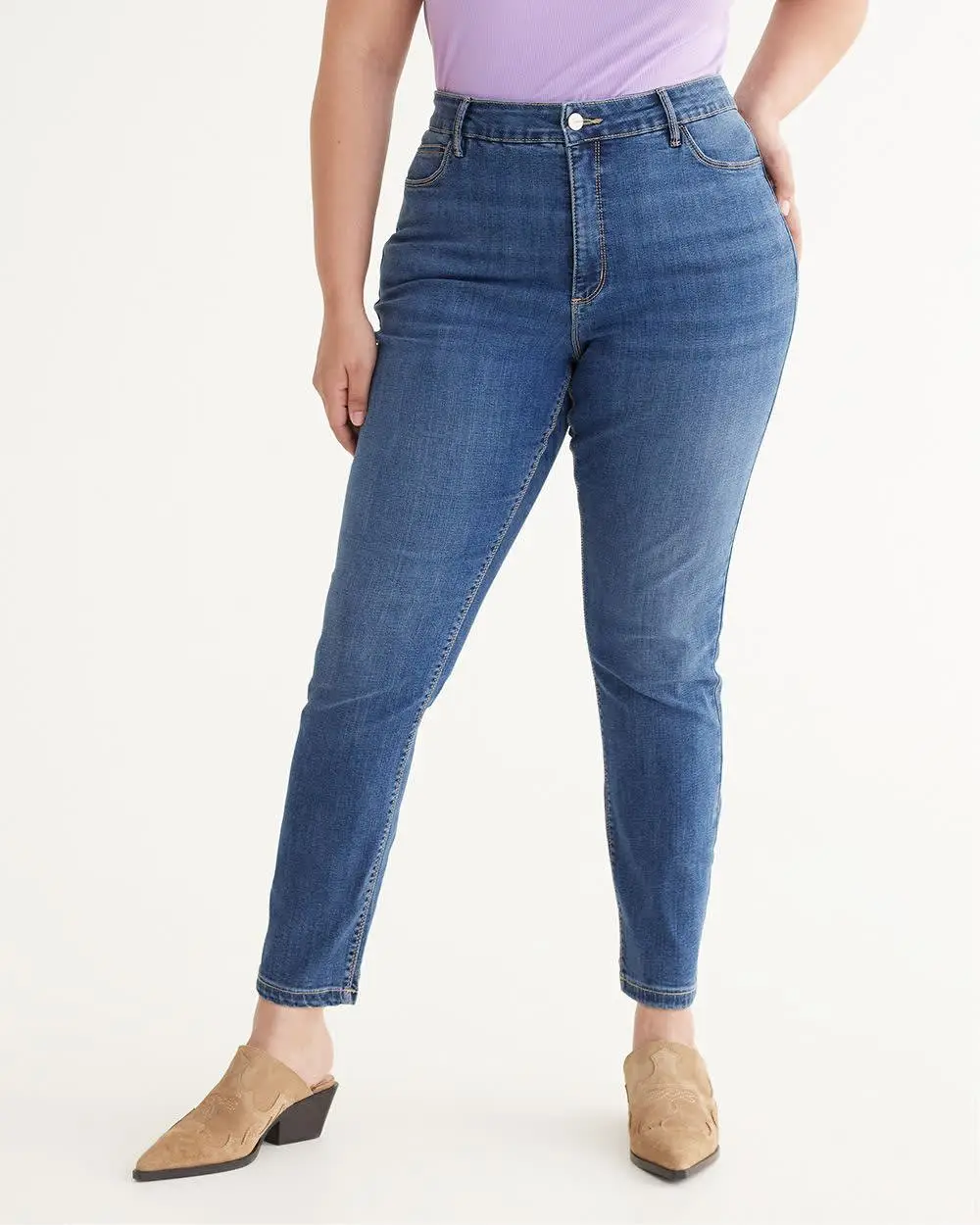 Medium Denim Skinny-Leg High-Rise Jean