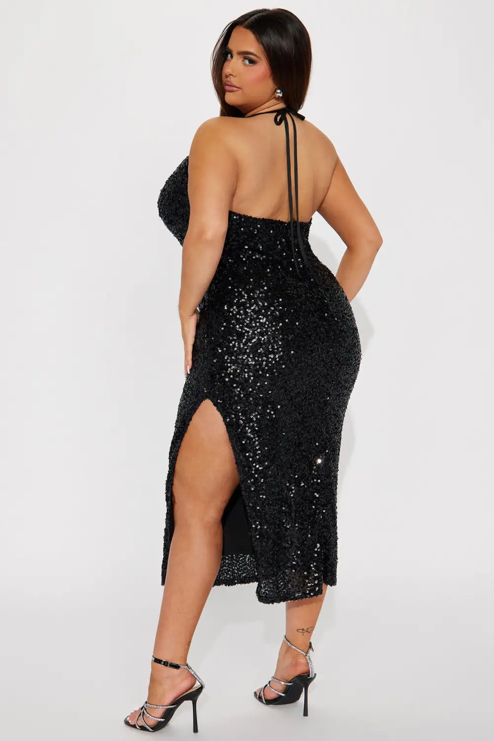 Shine Thru Sequin Midi Dress - Black