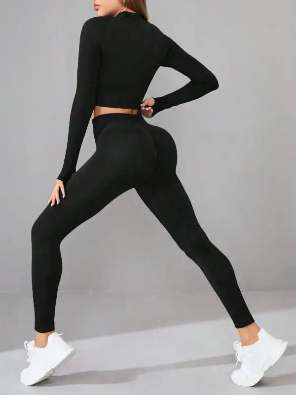 GYPSY-Mock Neck Long Sleeve Top and Leggings Active Set