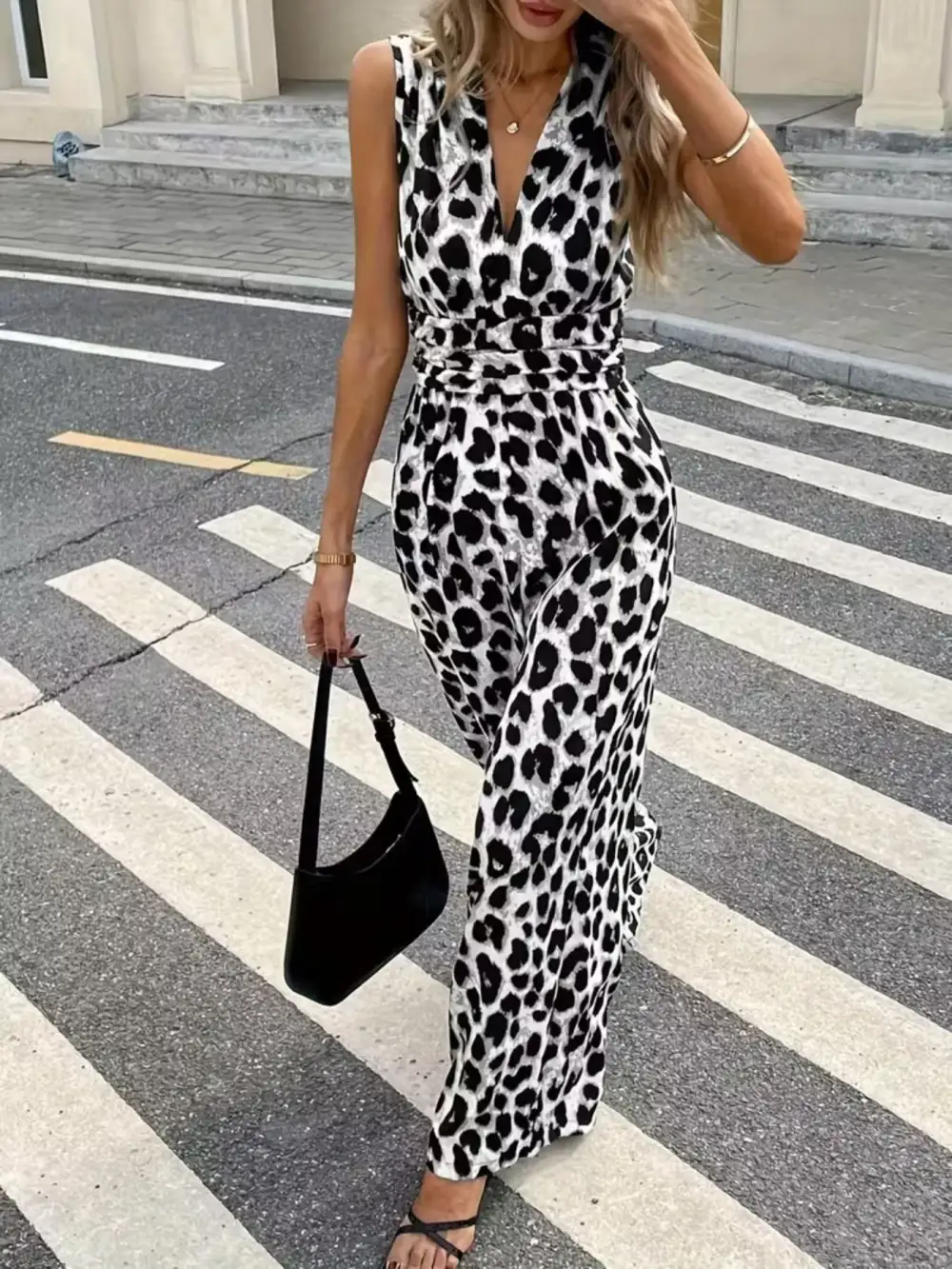 Leopard Print Wide Leg Jumpsuit