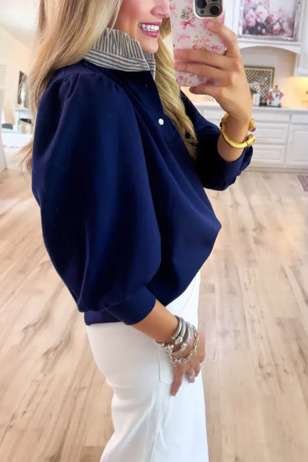 Contrast Trim Ruffle Top
