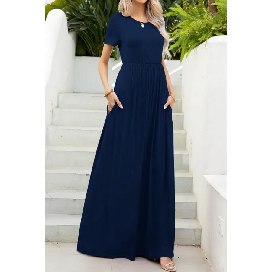 Round Neck Maxi Tee Dress with Pockets