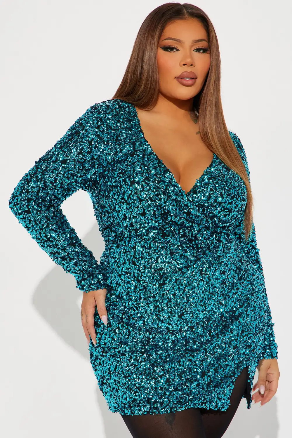 Gemma Sequin Mini Dress - Aqua