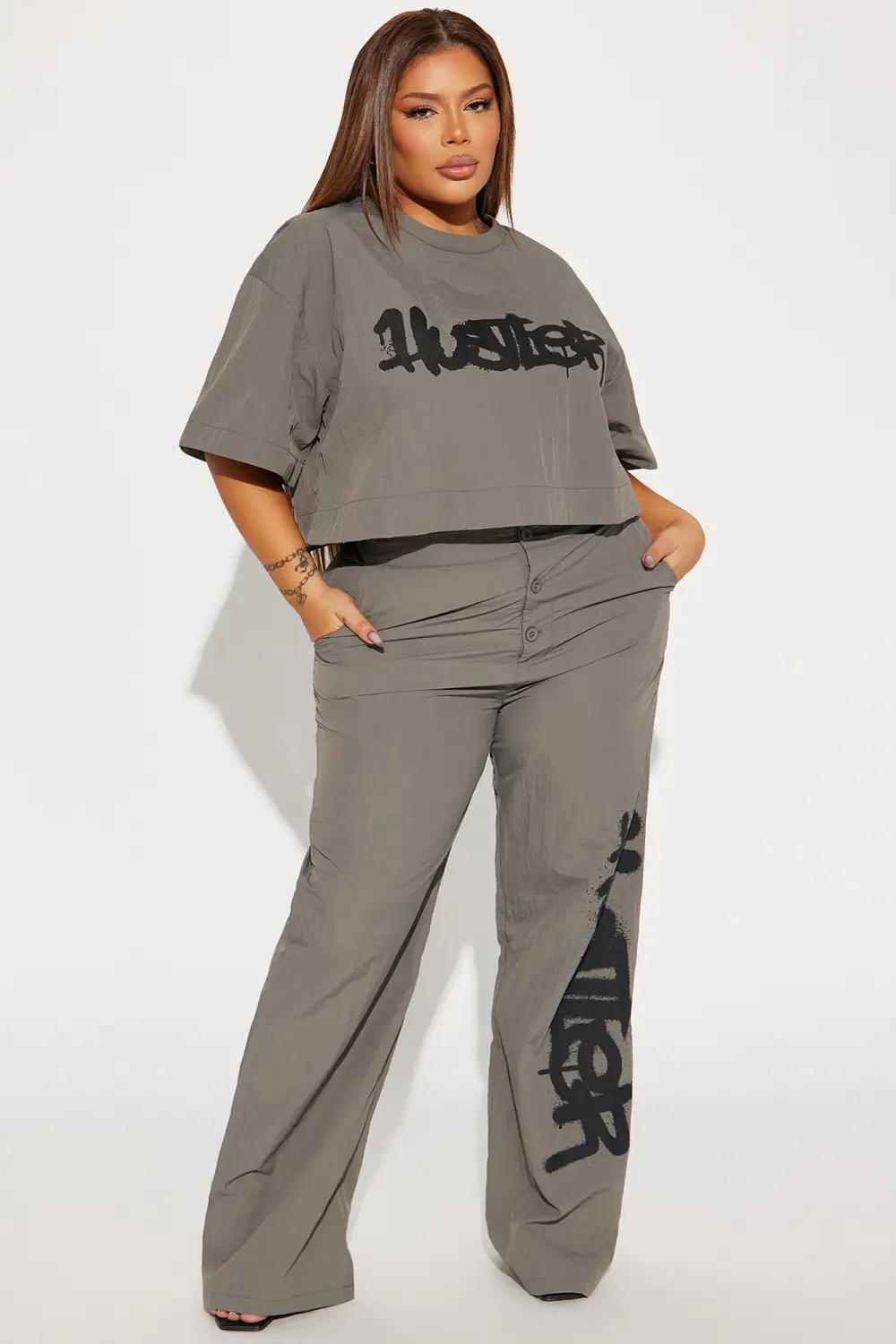 Time To Hustle Windbreaker Pant Set - Grey