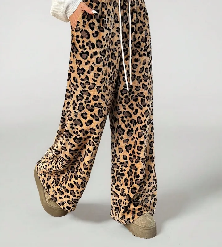 Women's Leopard Print Drawstring Trousers