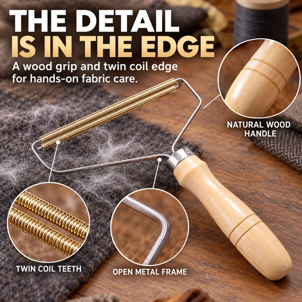 Wooden Handle Pet Hair Remover Double-Sided Metal Deshedding Tool with Wood Handle