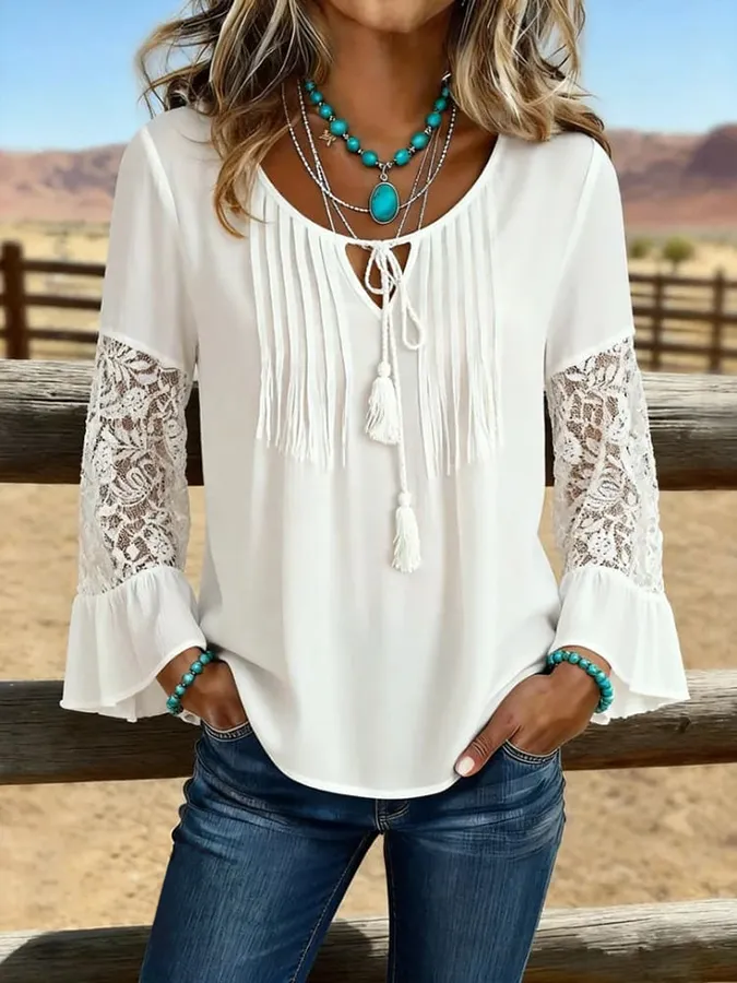 Women's Vintage Patchwork Lace Casual Shirt