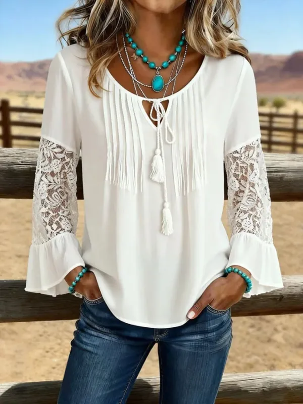 Women's Vintage Patchwork Lace Casual Shirt