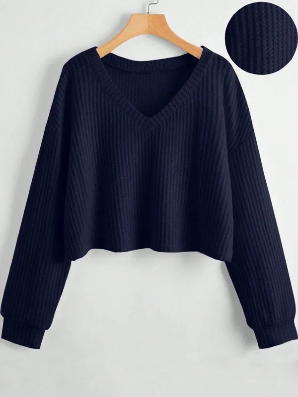 Women's Rib-knit V-Neck Long-Sleeve Blouse