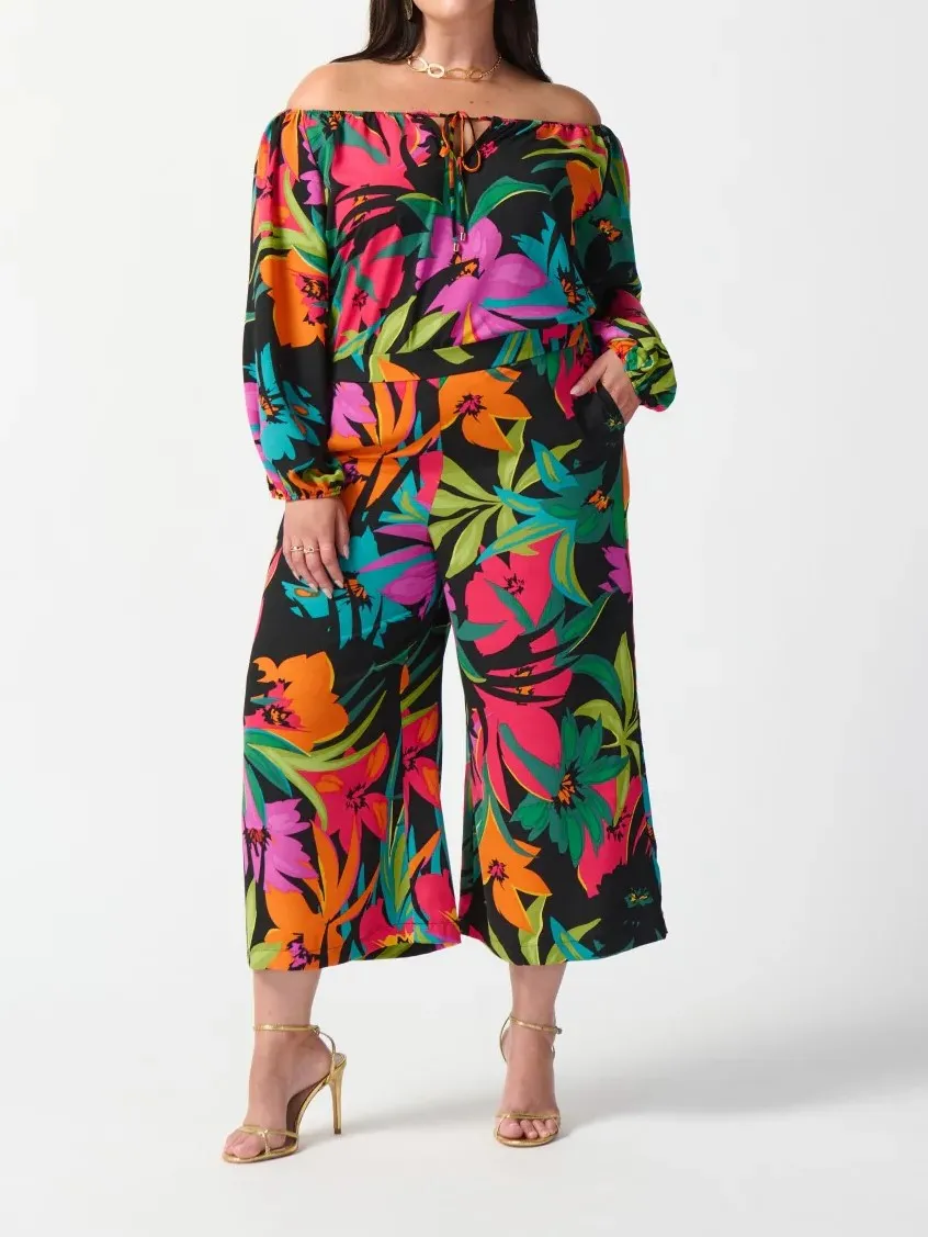 Gauze Tropical Print Culotte Pants