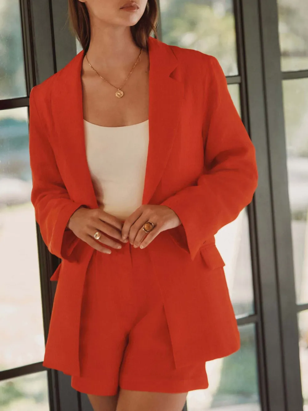 Red Wave Pattern Lightweight Loose Blazer