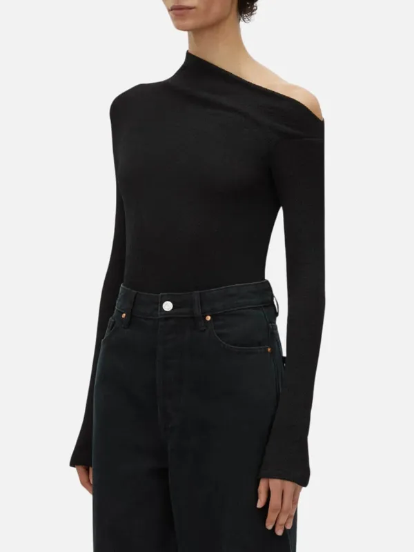 Plain Asymmetrical Neck Top
