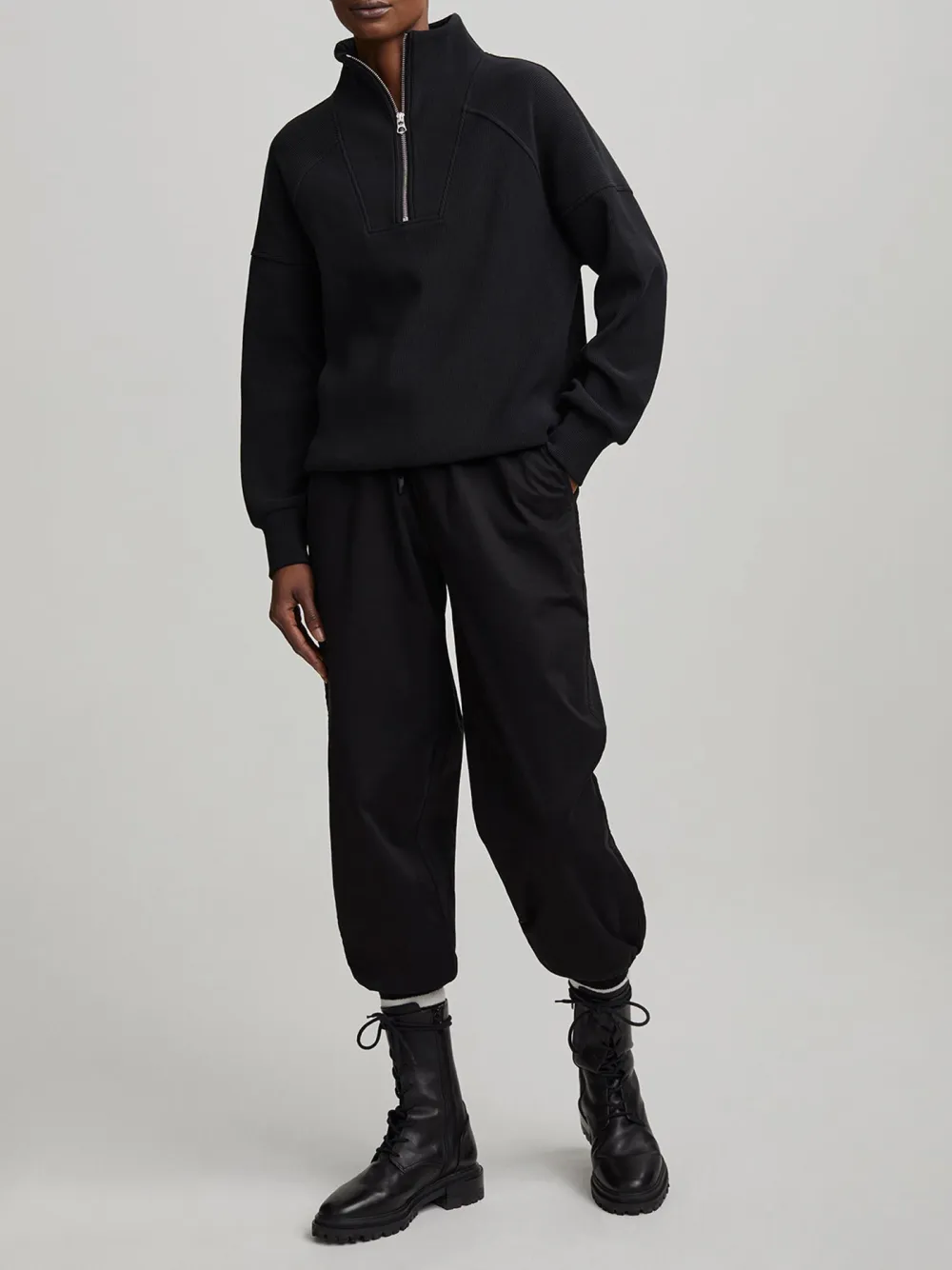 Modern Half-Zip Stand-Collar Waffle Sweatshirt