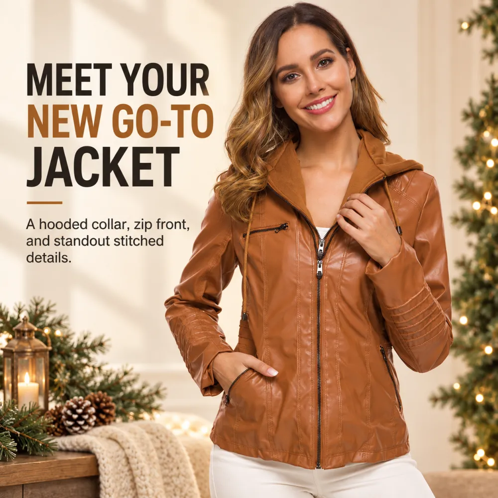 Women's hooded leather jacket