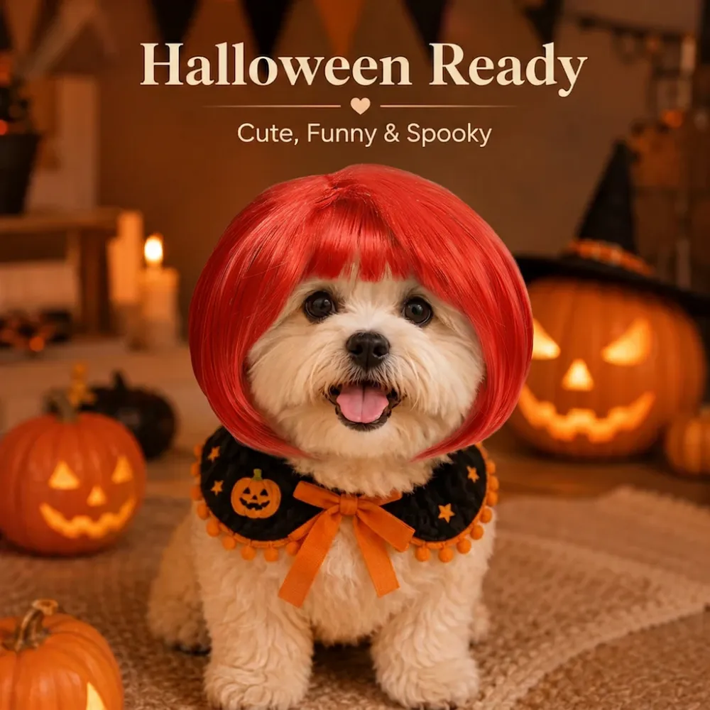 Cute Short Hair Wig Pet Headband, Funny Pet Wig Hair Accessories for Dogs & Cats