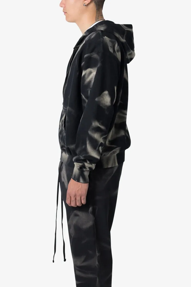 BLACK TIE DYE ZIP UP HOODIE