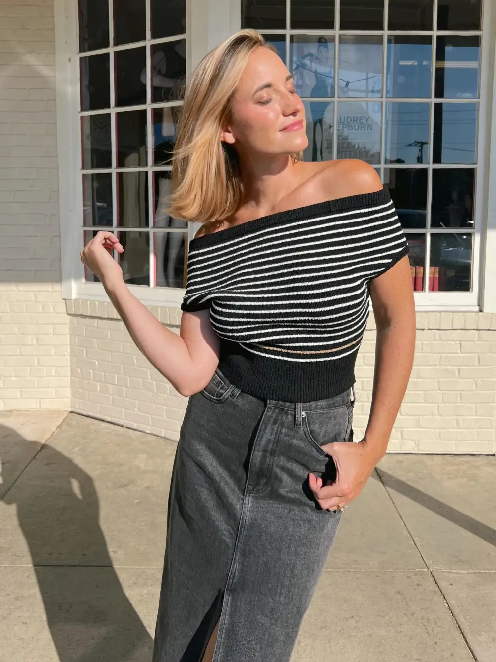 Among The Stars Striped Off Shoulder Top