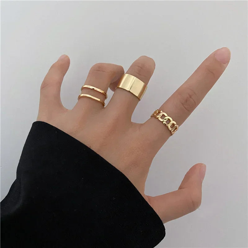 Irbano Punk Ring Set Silver Color Wide Rings For Women Teen Rings Set Gothic Aesthetic Simple Chain Finger Rings Tail ring Set Party