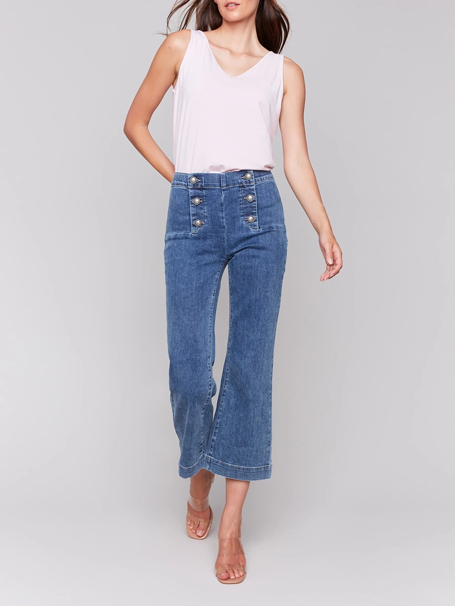 Versatile Creative Front Buttoned Flared Jeans