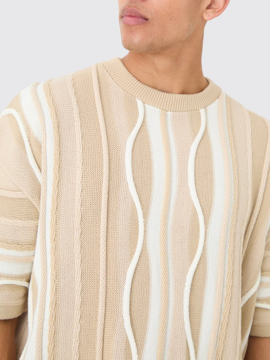 Natural Oversized 3d Jacquard Knit T-shirt