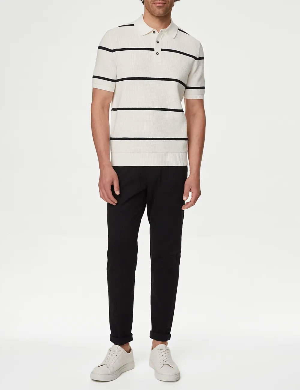 Cotton Rich Striped Knitted Polo Shirt