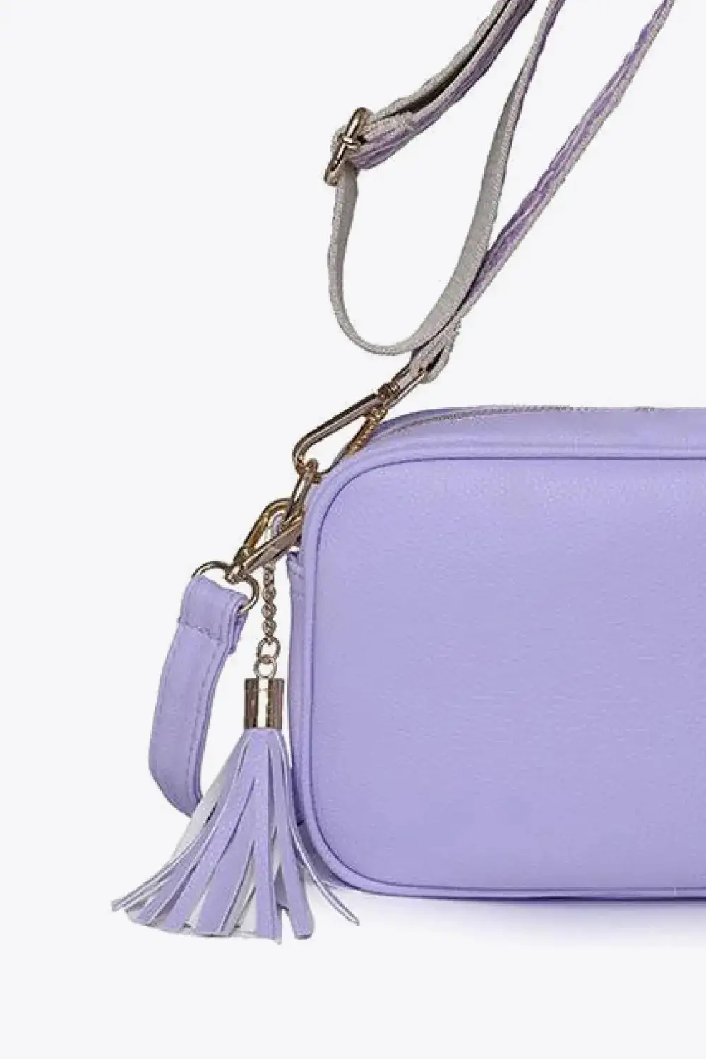 Tassel Accent Faux Leather Crossbody Bag