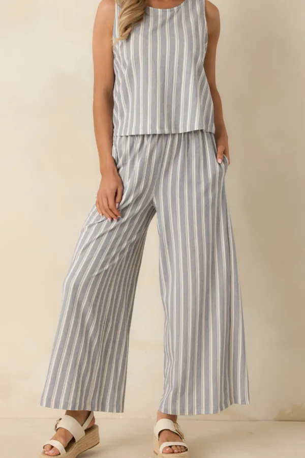 Cotton Knit Stripe Wide Leg Pants