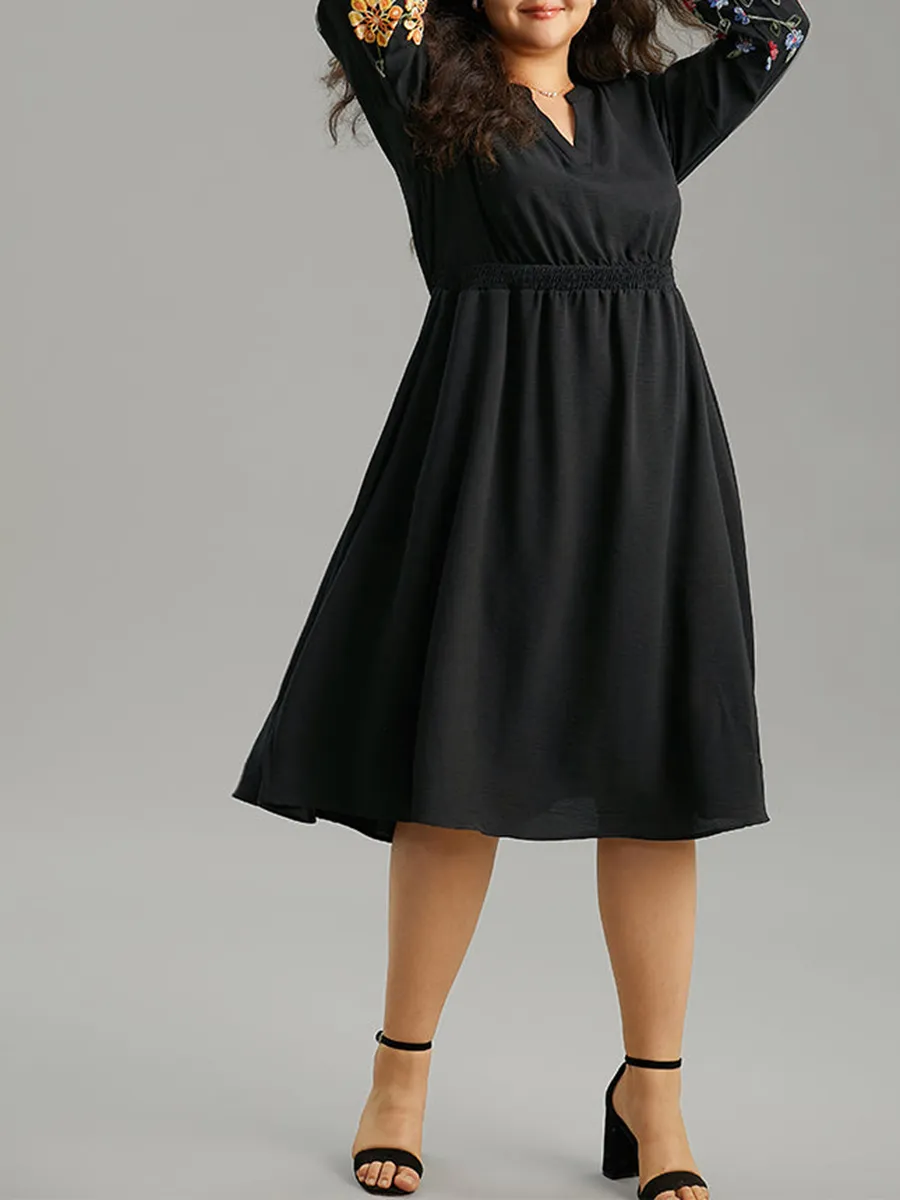 Elegant Premium Waist V-Neck Embroidered Dress