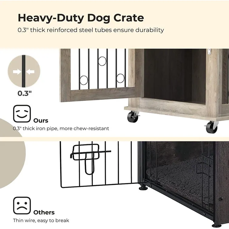 Dog Crate Furniture With Divider For 2 Small To Medium Pets, Wooden Cage End Table, Heavy Duty Indoor Puppy Kennel With Removable Divider And Sliding Door, 39.37'w*25.2'd*28.94'h