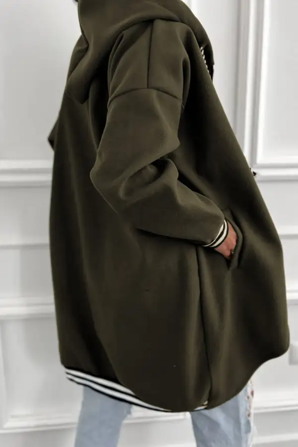 Everyday Zip Detail Drop Shoulder Contrast Trim Hoodie