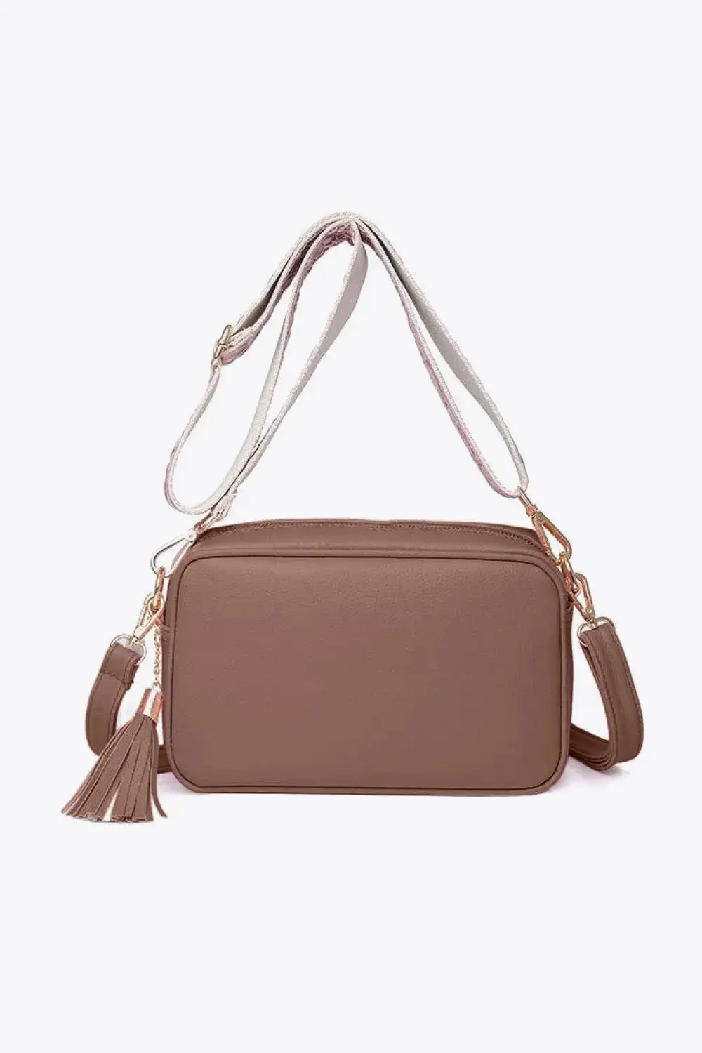 Tassel Accent Faux Leather Crossbody Bag